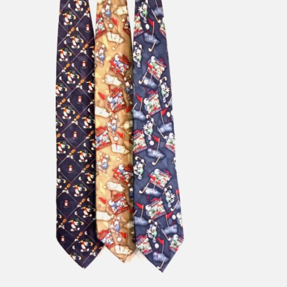 Vintage Disney Silk Neck Ties Lot of 3 Golf Theme 100% Silk Authentic - Picture 1 of 6